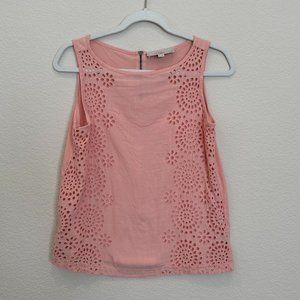 LOFT Peach Tank Top with Open Holes and Ribbon on Zipper